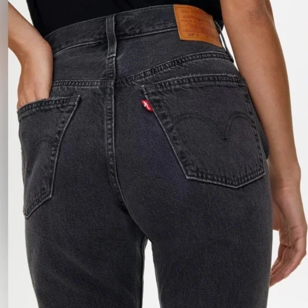 Levis Premium 501s Black Cotton Distressed Button-Fly High-Rise Jeans